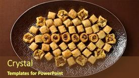 Presentation with sweet pastry - Cool new slide deck with assorted-ottoman-sweet-baklava-baklawa backdrop and a tawny brown colored foreground