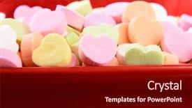  Presentation with loving hearts love heart candy - PPT layouts featuring closeup of assorted pastel candy background and a wine colored foreground