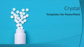  Presentation with pharmaceutical tablets - Presentation theme consisting of assorted-pharmaceutical-medicine-pills-tablets background and a teal colored foreground