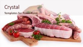  Presentation with raw meat - Presentation theme with assorted raw meats background and a lemonade colored foreground