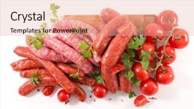  Presentation with barbecue - Presentation theme enhanced with assorted raw sausage for barbecue background and a lemonade colored foreground