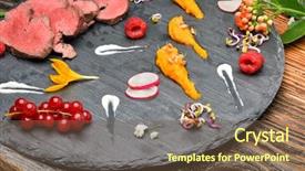  Presentation with snacks - Slide deck enhanced with assorted savoury holiday snacks on plate background and a tawny brown colored foreground