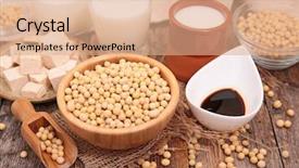  Presentation with milk product - Theme featuring assorted soy product background and a coral colored foreground