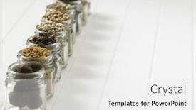  Presentation with container - Colorful PPT theme enhanced with assorted spices in glass container backdrop and a white colored foreground