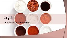  Presentation with hot sauce - PPT theme enhanced with assorted spicy sauces over white background and a coral colored foreground