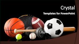  Presentation with assorted sports equipment including - Slide set consisting of assorted sports equipment including background and a black colored foreground