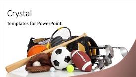  Presentation with copy space - Cool new slide deck with assorted sports equipment backdrop and a white colored foreground