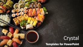  Presentation with tuna - Audience pleasing presentation theme consisting of assorted-sushi-set-served backdrop and a dark gray colored foreground