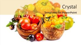  Presentation with vegetable garden - Slide deck with assorted tomatoes and vegetables isolated background and a  colored foreground
