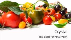  Presentation with vegetable garden - Beautiful presentation theme featuring assorted tomatoes and vegetables isolated backdrop and a white colored foreground
