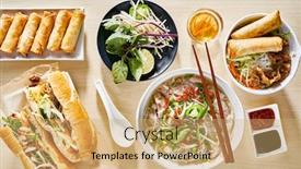  Presentation with dinner - Presentation theme having assorted-vietnamese-dishes-with-pho background and a coral colored foreground