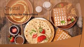  Presentation with pancake - Slide set featuring assorted waffle pancake and crepe background and a coral colored foreground