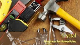  Presentation with wood tools - Audience pleasing slide set consisting of assorted work tools on wood backdrop and a tawny brown colored foreground