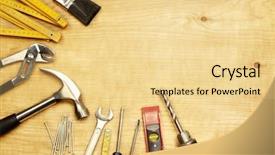  Presentation with wood tools - Audience pleasing PPT theme consisting of assorted work tools on wood backdrop and a blonde colored foreground