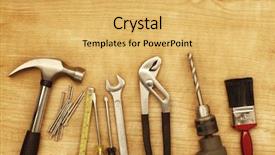  Presentation with wood tools - Slide set enhanced with assorted work tools on wood background and a yellow colored foreground
