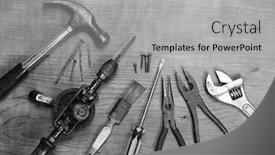  Presentation with wood tools - Theme featuring assorted work tools on wood background and a light gray colored foreground
