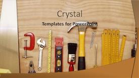  Presentation with wood tools - Colorful PPT theme enhanced with assorted work tools on wood backdrop and a coral colored foreground