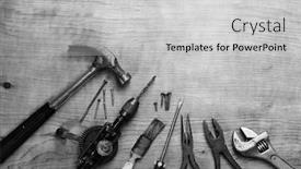  Presentation with wood tools - Cool new presentation theme with assorted work tools on wood backdrop and a light gray colored foreground