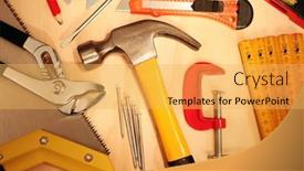  Presentation with wood tools - Slide deck having assorted-work-tools-on-wood background and a  colored foreground