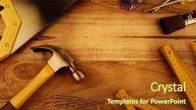  Presentation with wood tools - Slides featuring fixing things - assorted work tools on wood background and a tawny brown colored foreground