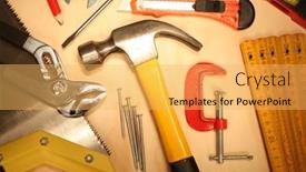  Presentation with wood tools - PPT theme consisting of assorted-work-tools-on-wood background and a  colored foreground