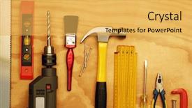  Presentation with wood tools - PPT layouts having assorted work tools on wood background and a yellow colored foreground