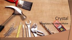  Presentation with wood tools - Colorful PPT theme enhanced with home renovation - assorted work tools on wood backdrop and a coral colored foreground