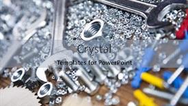  Presentation with wood tools - Colorful slide set enhanced with assorted work tools on wood background backdrop and a light blue colored foreground