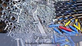  Presentation with wood tools - Audience pleasing slide set consisting of assorted work tools on wood background backdrop and a light blue colored foreground