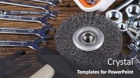  Presentation with wood tools - Cool new presentation design with assorted work tools on wood background backdrop and a dark gray colored foreground