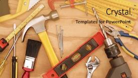  Presentation with wood tools - PPT layouts enhanced with assorted work tools on wood background and a yellow colored foreground