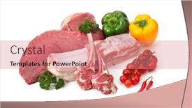  Presentation with pork rib - Presentation design having assortmen-of-pork-fat-lamb background and a coral colored foreground