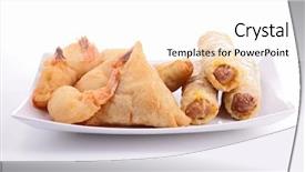  Presentation with appetizer - Amazing PPT theme having assortment-of-asian-appetizer backdrop and a white colored foreground