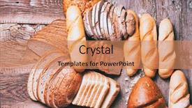  Presentation with fragrant - Slide set having assortment of baked delicious bread on wooden table worktop background fresh fragrant bread on the table food healthy eating concept background and a coral colored foreground