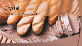  Presentation with fragrant - PPT theme with assortment of baked delicious bread background and a coral colored foreground