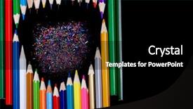  Presentation with coloured - Cool new presentation theme with assortment of coloured pencils with shadow on white black background backdrop and a black colored foreground
