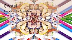  Presentation with coloured - Slide deck enhanced with spectrum multi colored wooden - assortment of coloured pencils background and a coral colored foreground