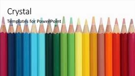  Presentation with coloured - Slides featuring assortment of coloured pencils on white background background and a white colored foreground