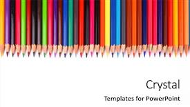  Presentation with coloured - Beautiful presentation featuring assortment of coloured pencils with shadow on white background backdrop and a white colored foreground