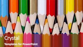  Presentation with coloured - Presentation theme consisting of assortment of coloured pencils with shadow on white black background background and a crimson colored foreground