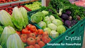 Presentation with market - Audience pleasing theme consisting of assortment of delicious vegetables at market backdrop and a ocean colored foreground
