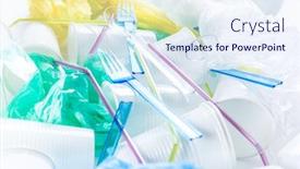  Presentation with environmental waste - Audience pleasing slide deck consisting of assortment-of-disposable-plastic-cups backdrop and a sky blue colored foreground