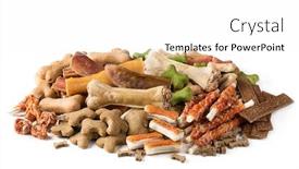  Presentation with snacks - Theme with assortment of dog snacks isolated on a white background background and a white colored foreground