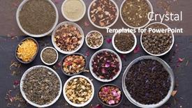  Presentation with tea leaves - Cool new PPT theme with assortment-of-dried-tea-leaves backdrop and a violet colored foreground