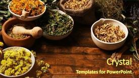  Presentation with herb - Slide deck enhanced with assortment of dry medicinal herbs background and a tawny brown colored foreground