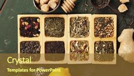  Presentation with tea - Colorful presentation design enhanced with assortment of dry tea tea backdrop and a tawny brown colored foreground