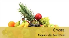  Presentation with fruit - Presentation theme consisting of assortment of exotic fruits isolated background and a yellow colored foreground