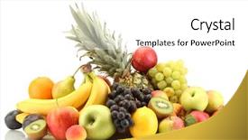  Presentation with fresh fruits salad on white - Beautiful slides featuring assortment of exotic fruits isolated backdrop and a white colored foreground