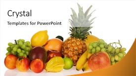  Presentation with fresh fruits salad on white - Colorful theme enhanced with assortment of exotic fruits isolated backdrop and a white colored foreground