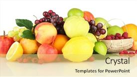  Presentation with berries - Presentation with assortment of exotic fruits background and a yellow colored foreground